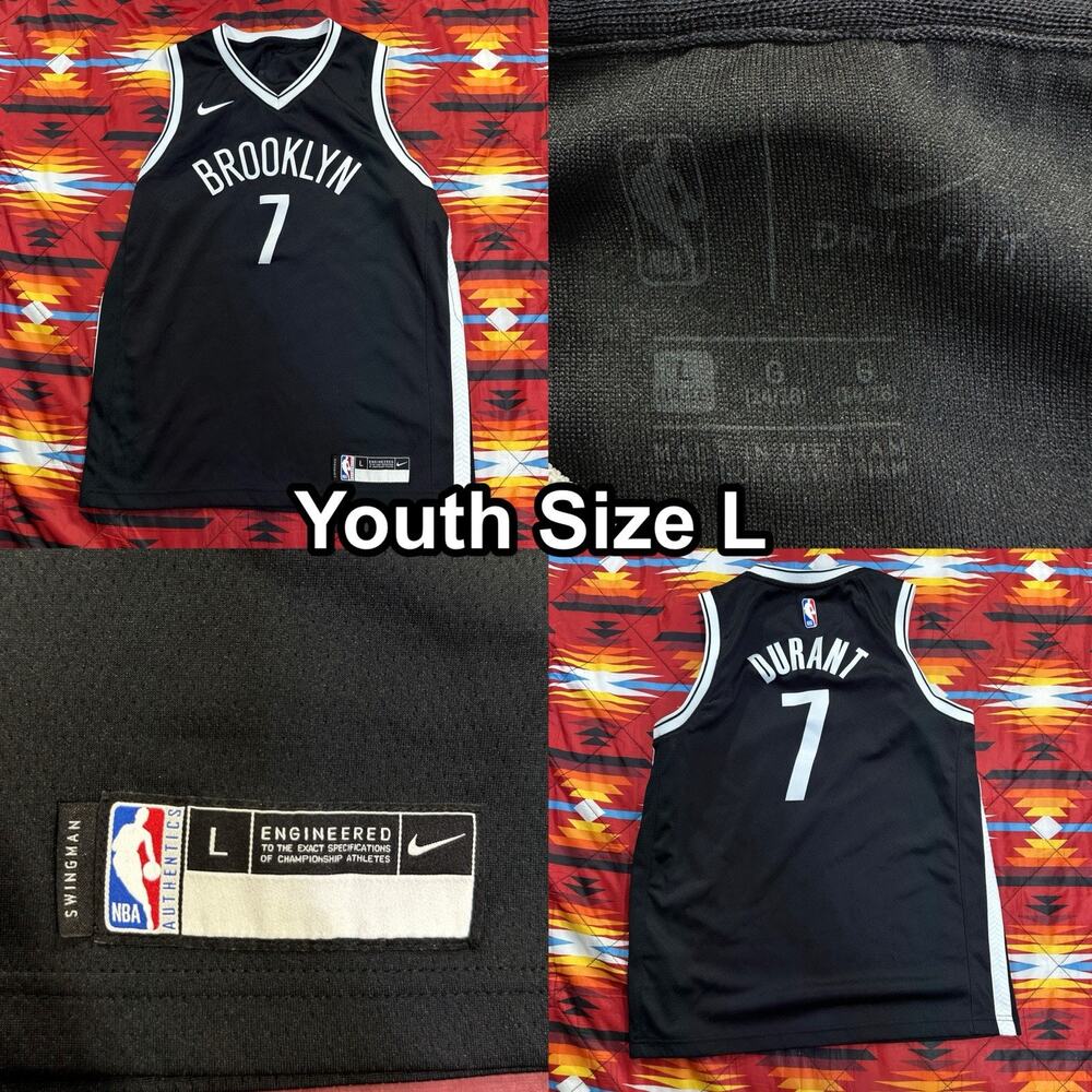 Nike Brooklyn Nets Swingman Black Jersey Youth Sz Large #7 Kevin Durant Dri-Fit